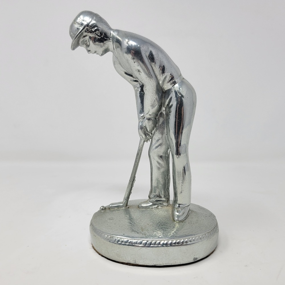 Vintage Golf Golfer‎ Figurine Silver Tone Metal Desk Ornament Trophy Accent
